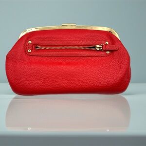 Ann Taylor Loft Bright Red Clutch/Wallet with gold accents